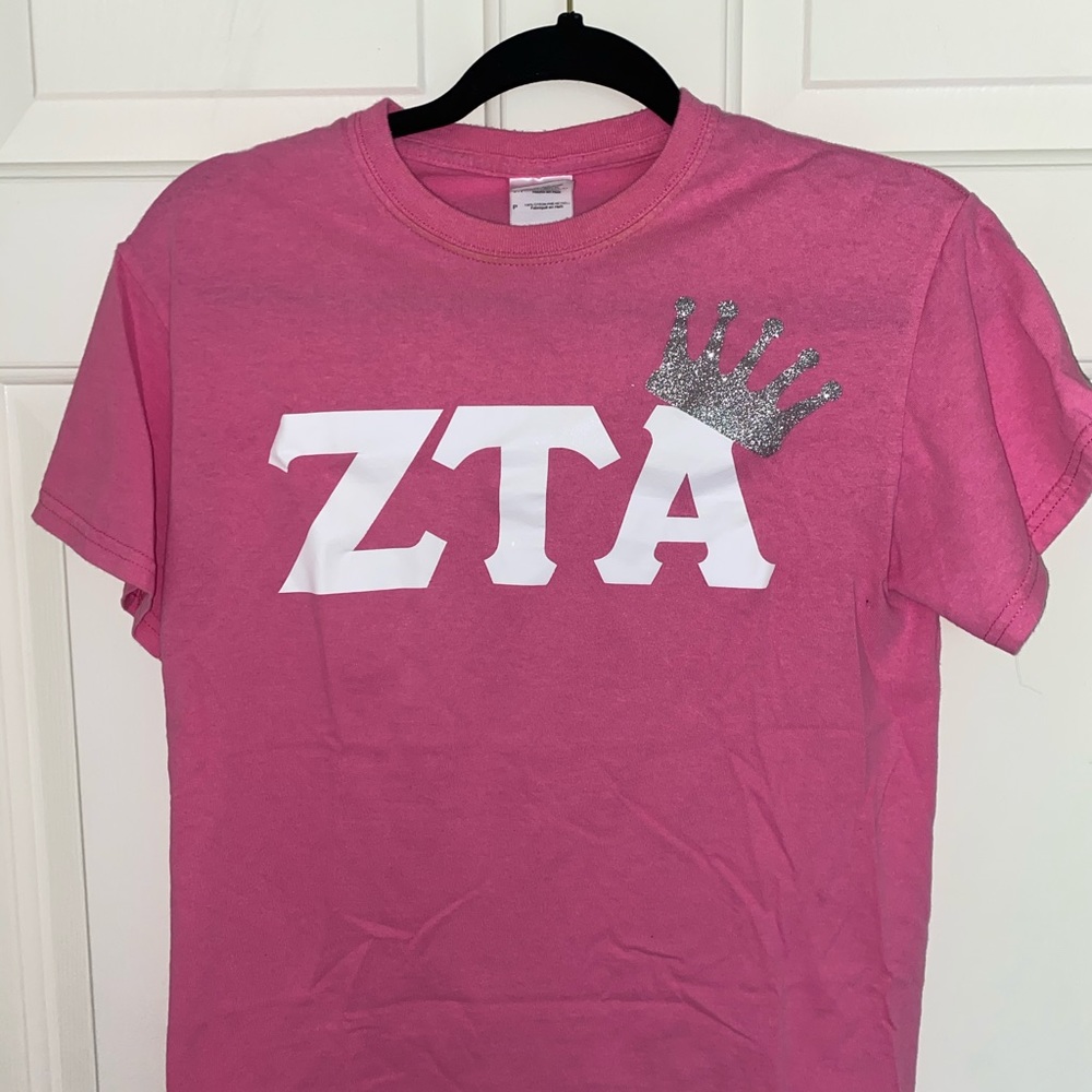 Zeta Tau Alpha pink and silver crown shirt